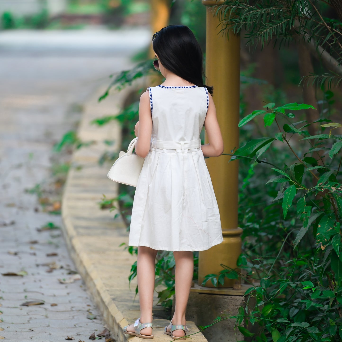 White Summer Dress with Embroidered Pockets