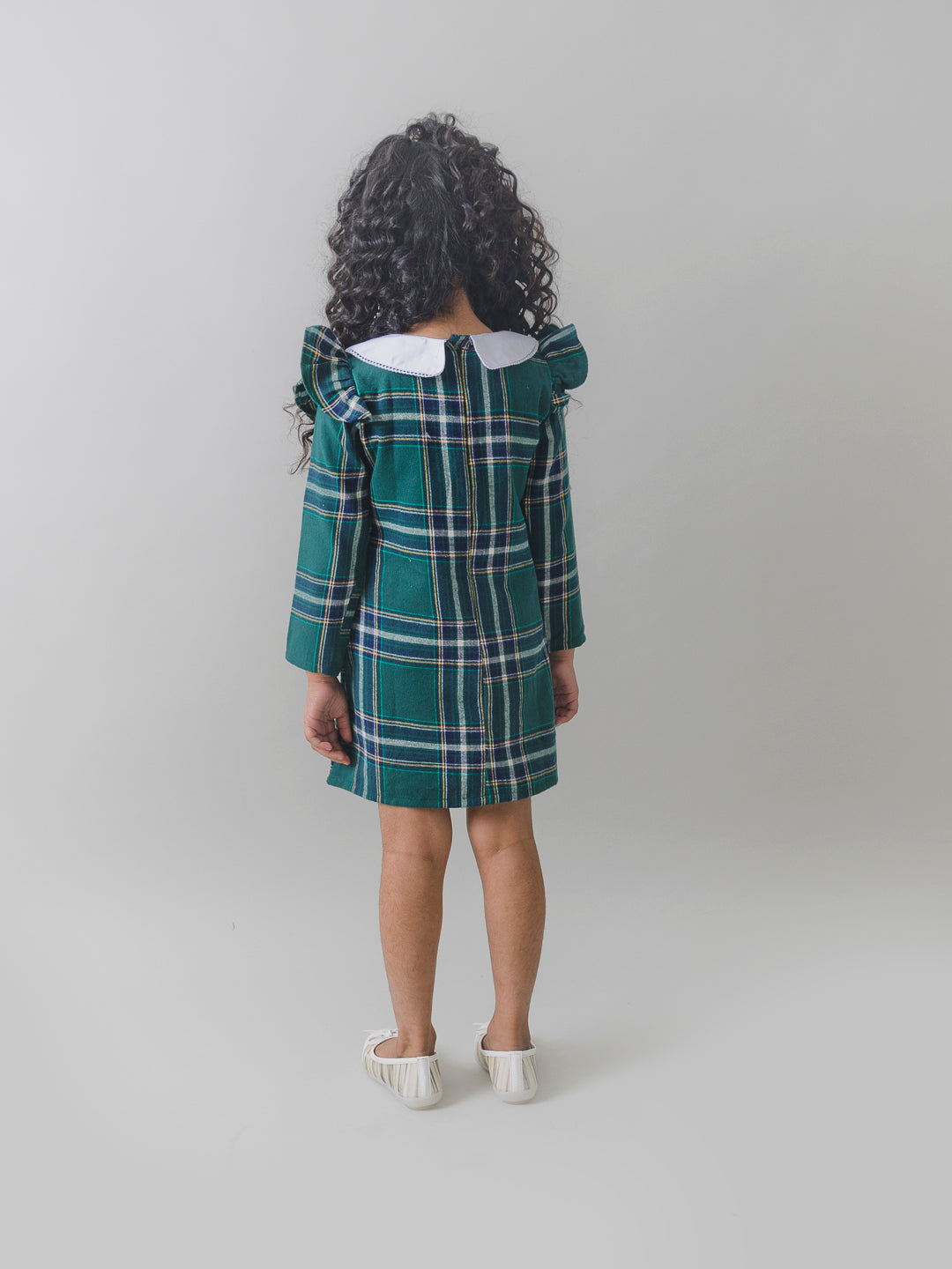 Green Checks Dress with Peter Pan Collar