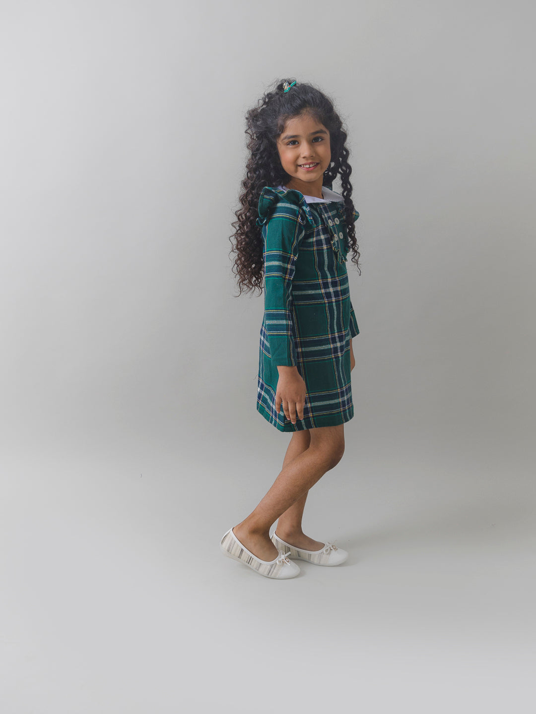 Green Checks Dress with Peter Pan Collar