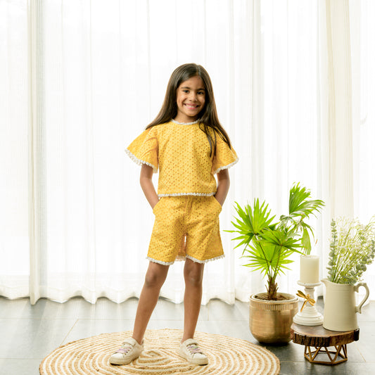 Yellow Schifli Cotton Cord-Set