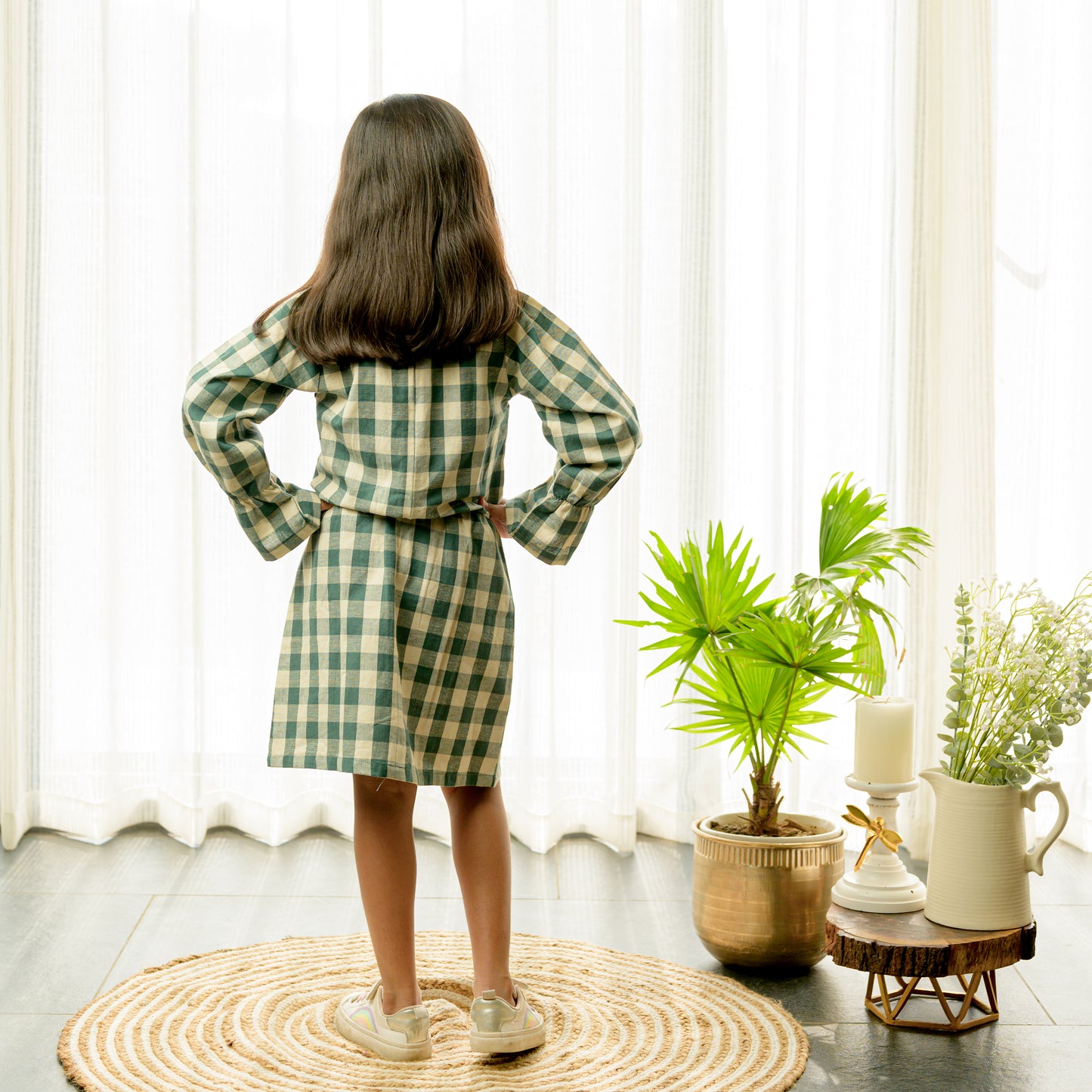 Green Checks Frilly Dress