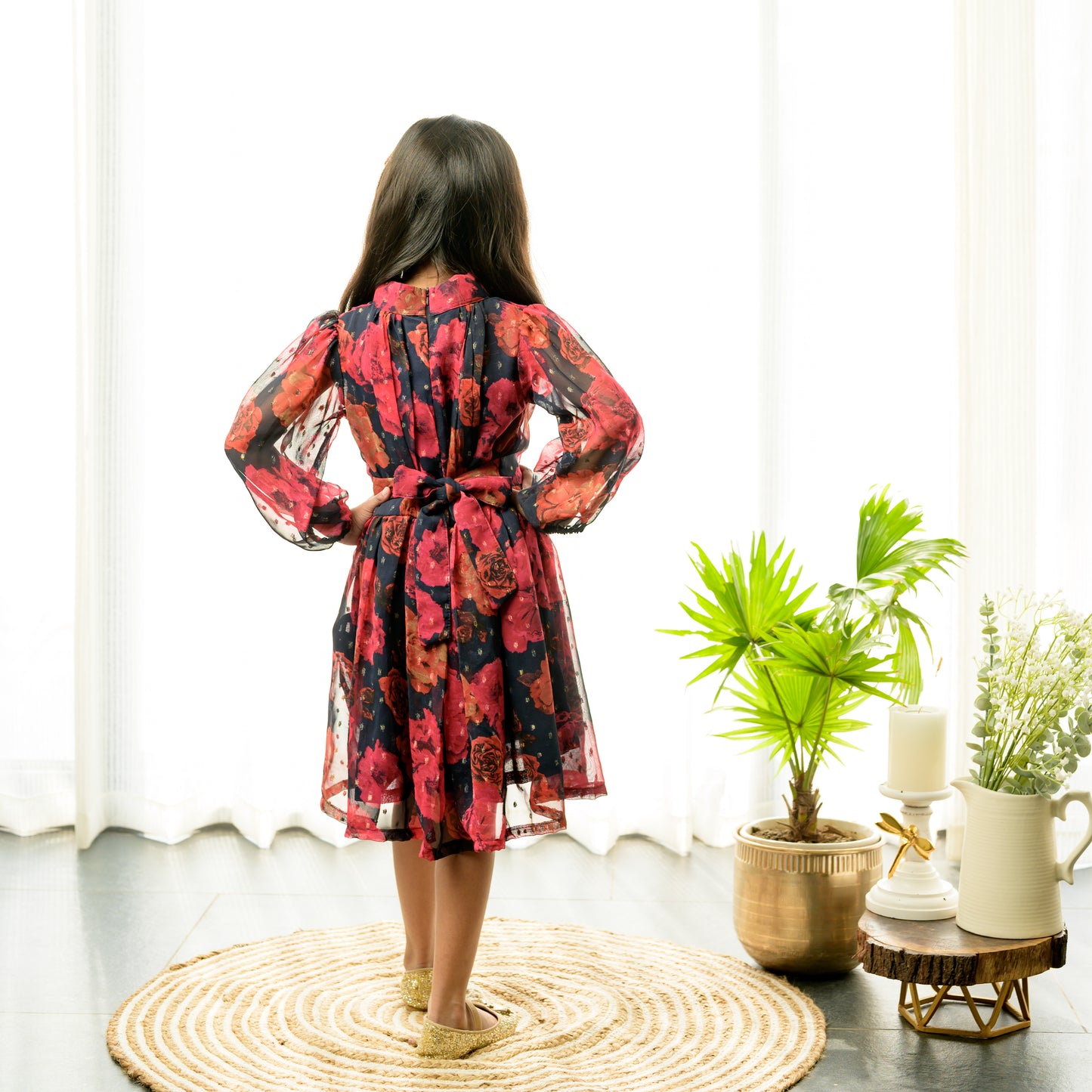 Black Floral Fit And Flare Dress