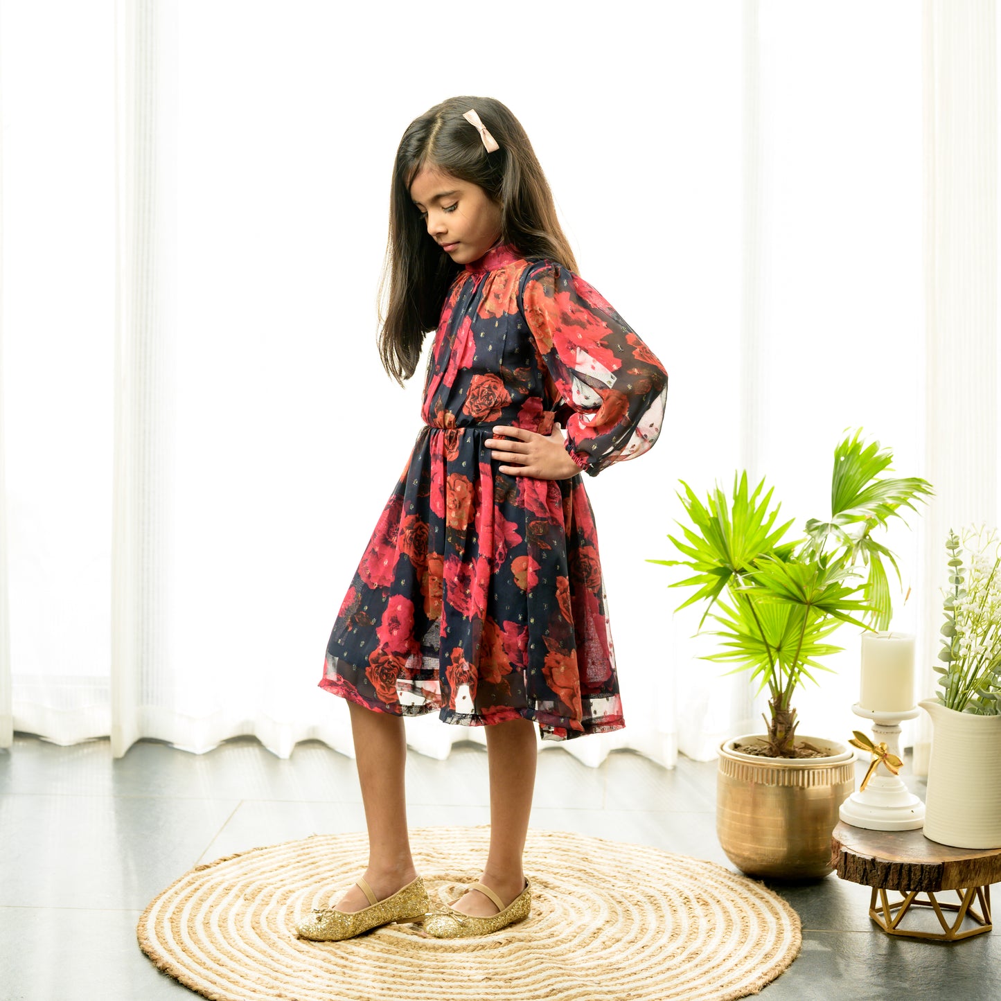 Black Floral Fit And Flare Dress