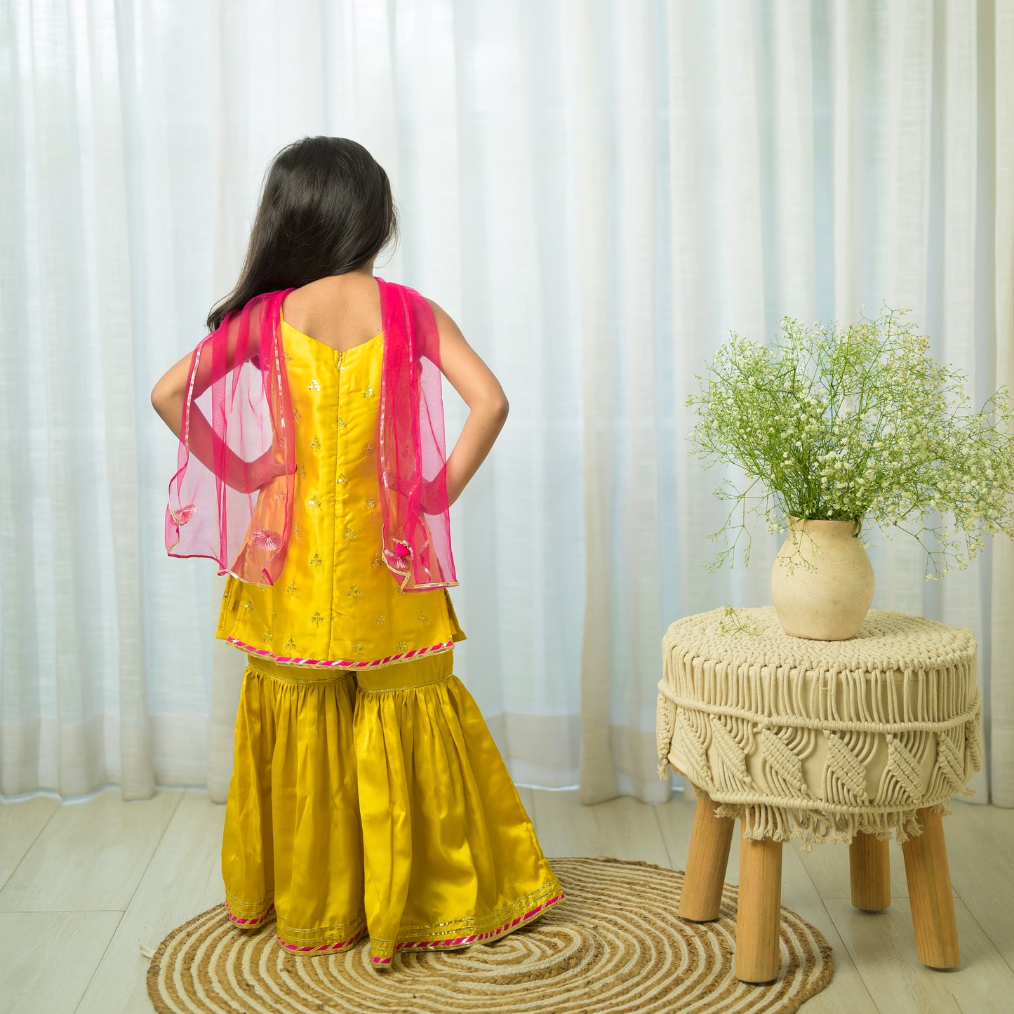 Mustard Yellow Sharara Set With Pink Dupatta