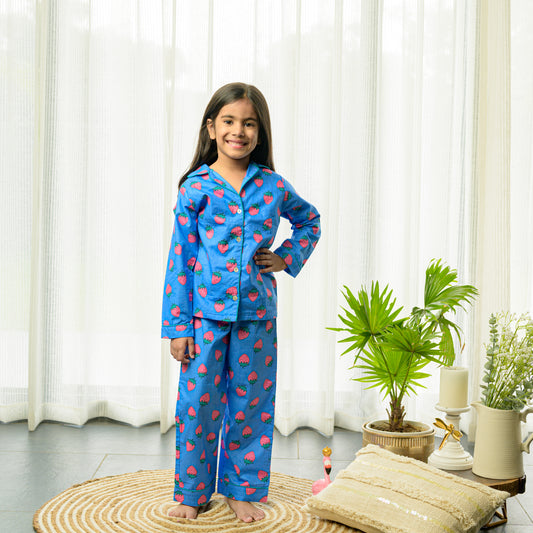 Strawberry Print Cotton Night Suit