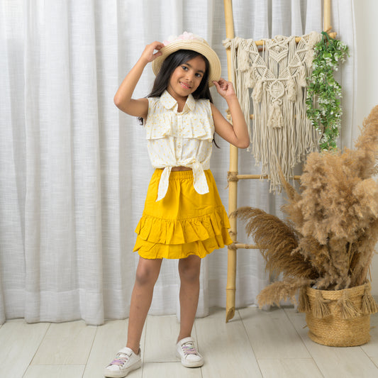 Cotton Top With Knot Pattern Skirt