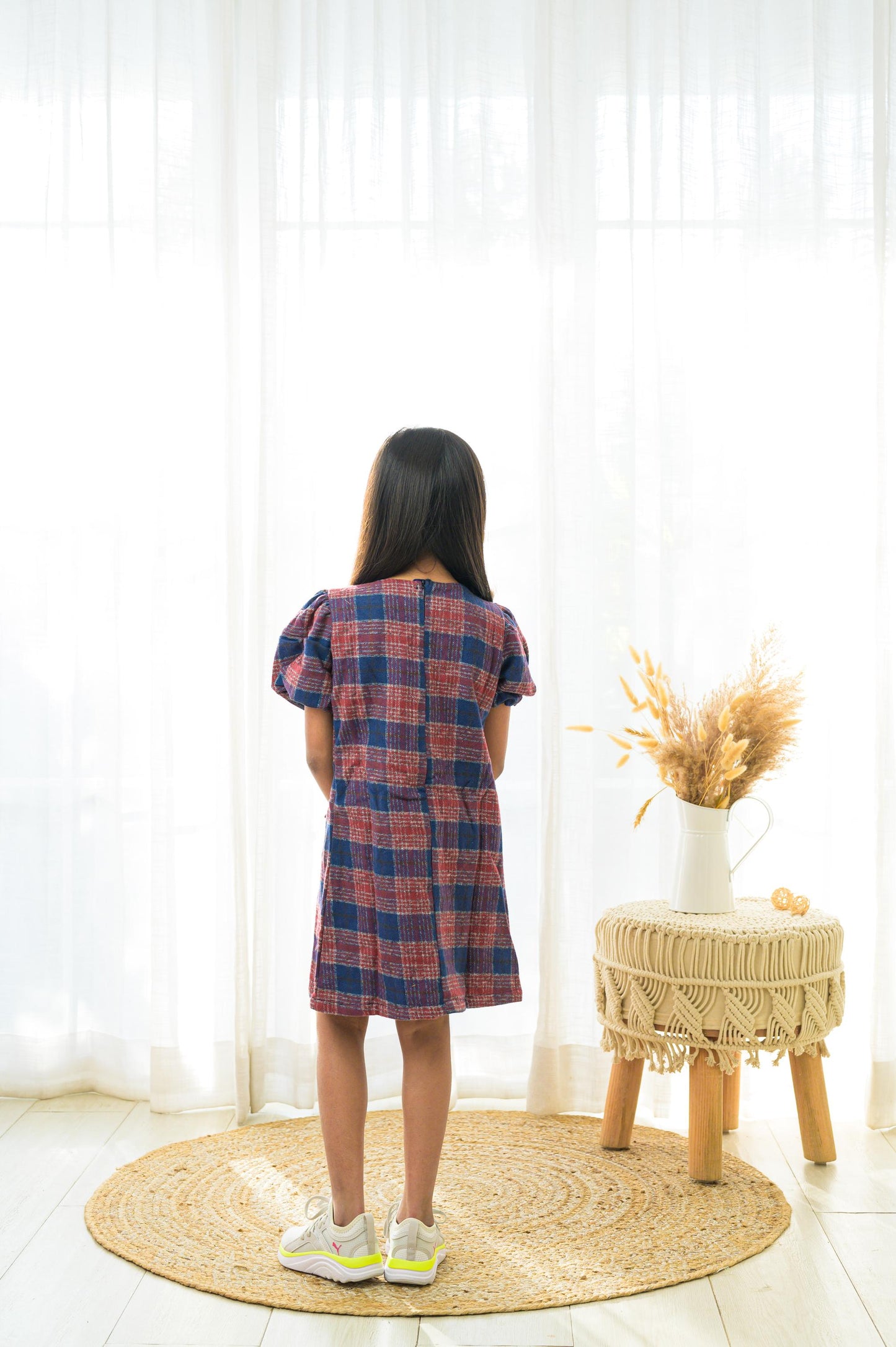 A  Line Red Plaid Dress with Pockets