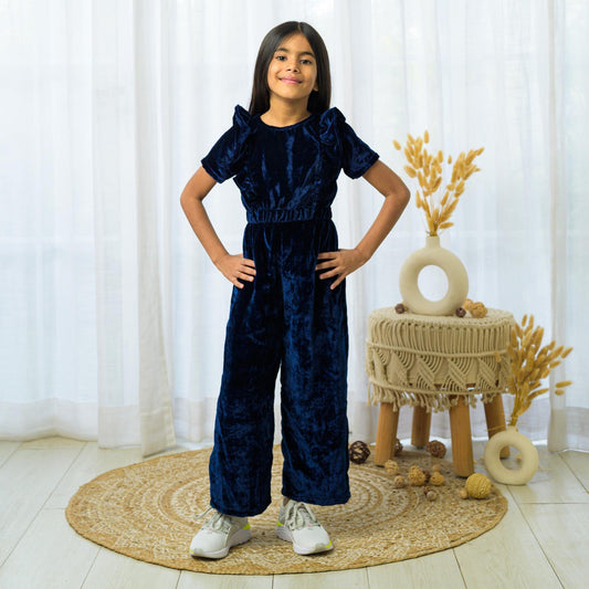 Navy Blue Velvet Jumpsuit