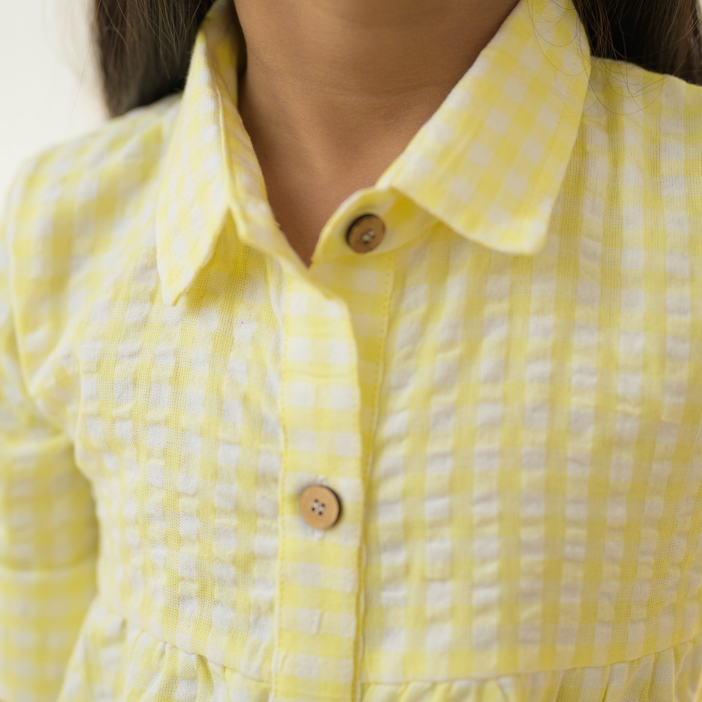 Yellow Checks A-line Dress With Embroidery