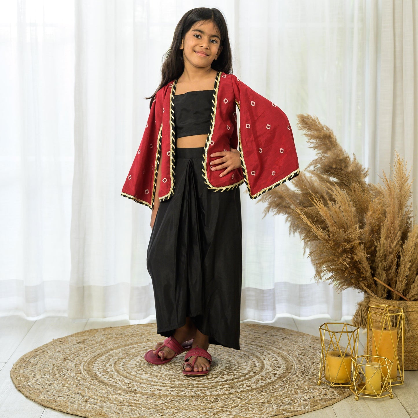 Designer Black Dhoti Set With Slit Sleeves  Bandhani Jacket