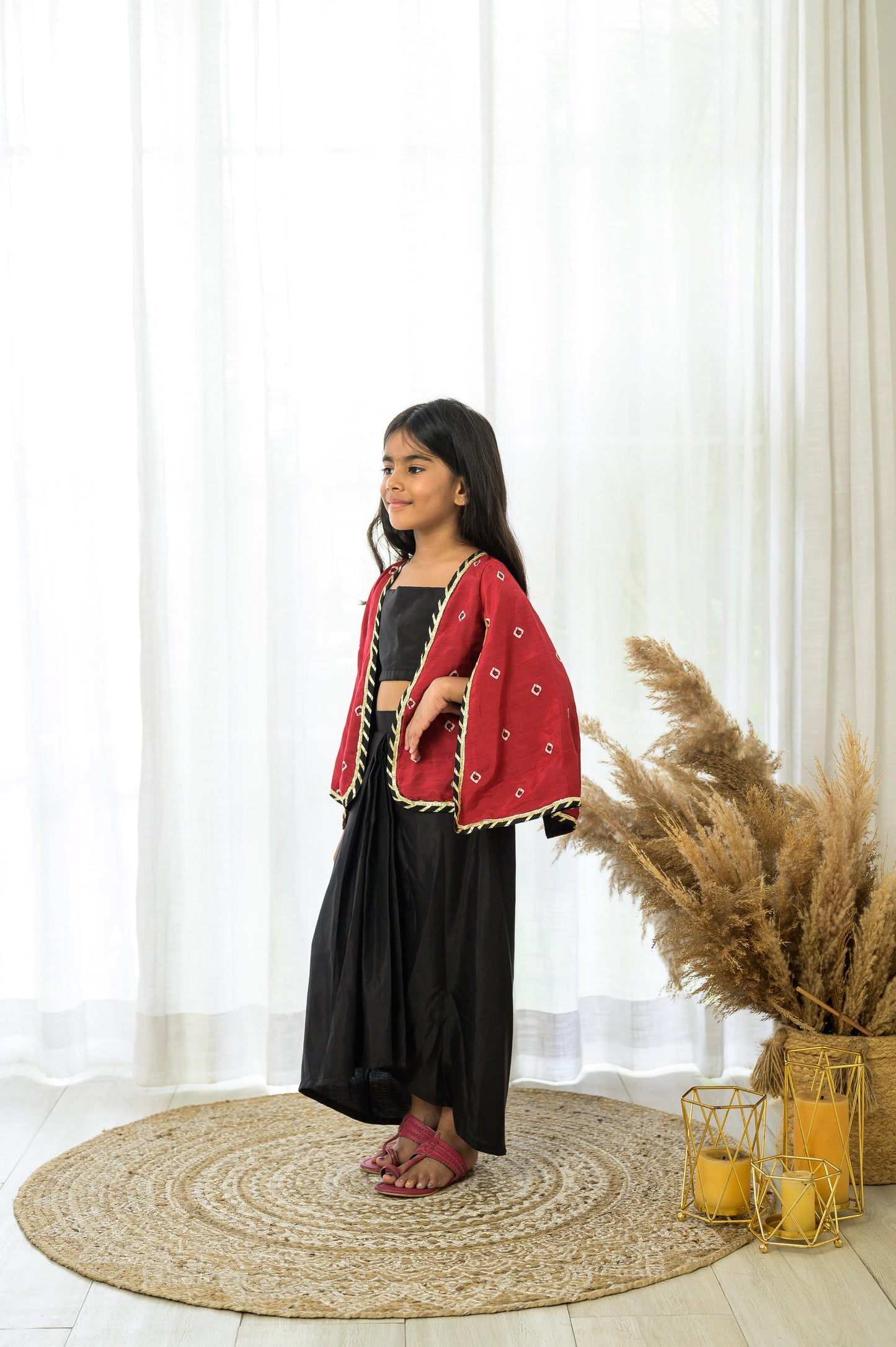 Designer Black Dhoti Set With Slit Sleeves  Bandhani Jacket