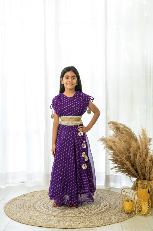 Purple Bandhej Designer Lehenga Set