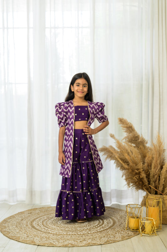 Long Purple Jacket with sharara set