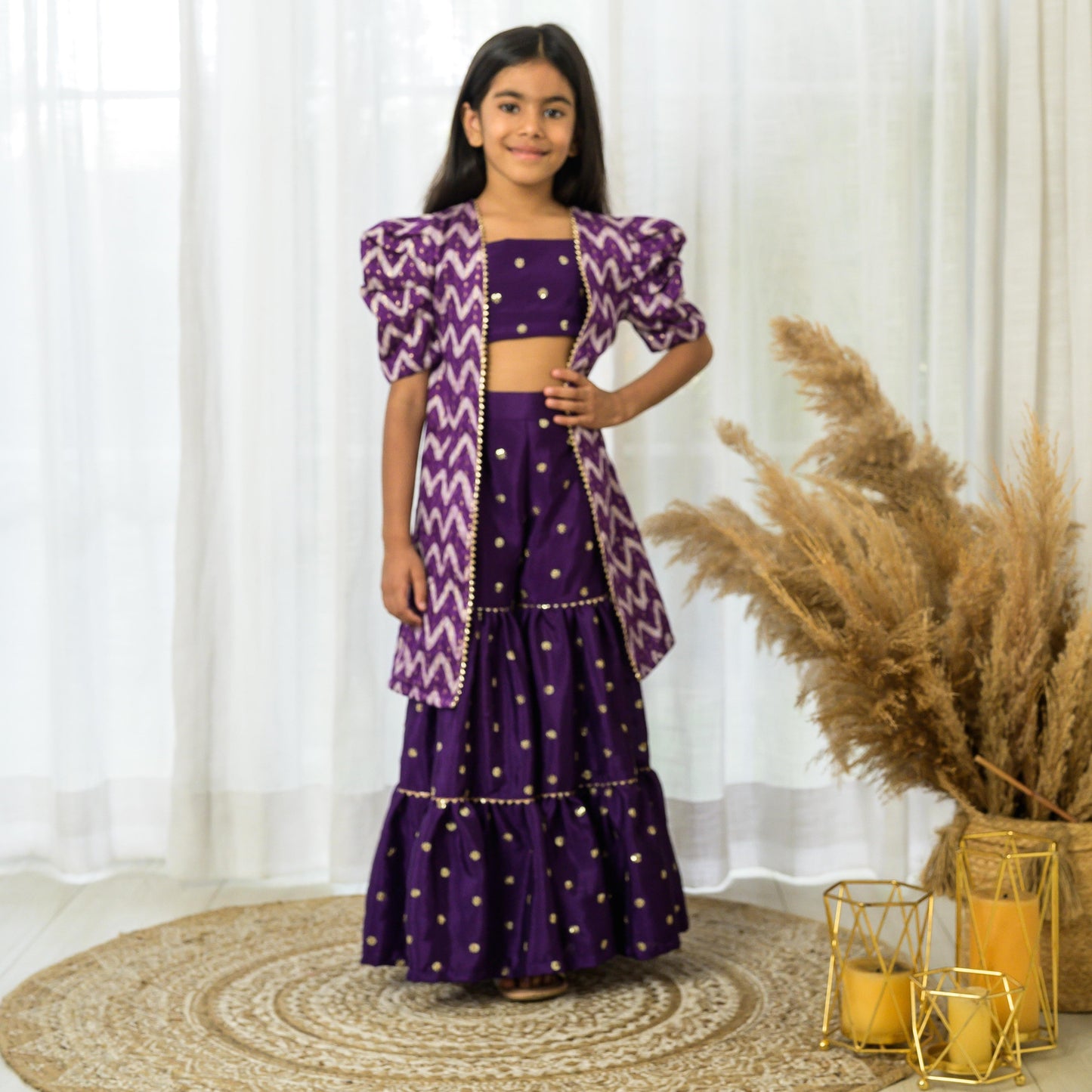 Long Purple Jacket with sharara set