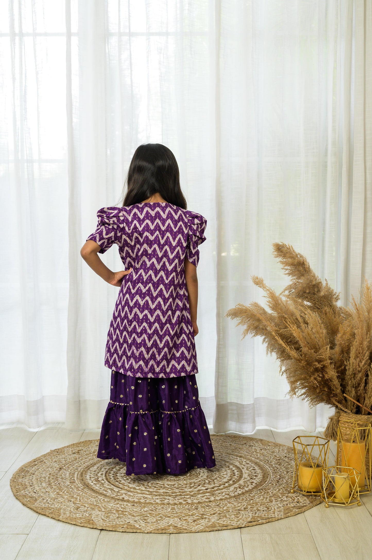 Long Purple Jacket with sharara set