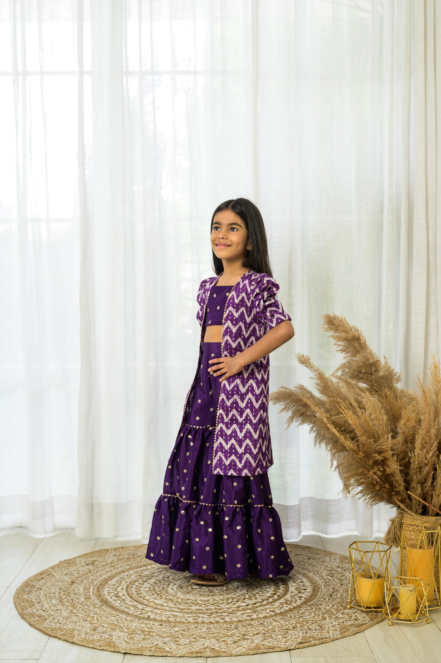 Long Purple Jacket with sharara set