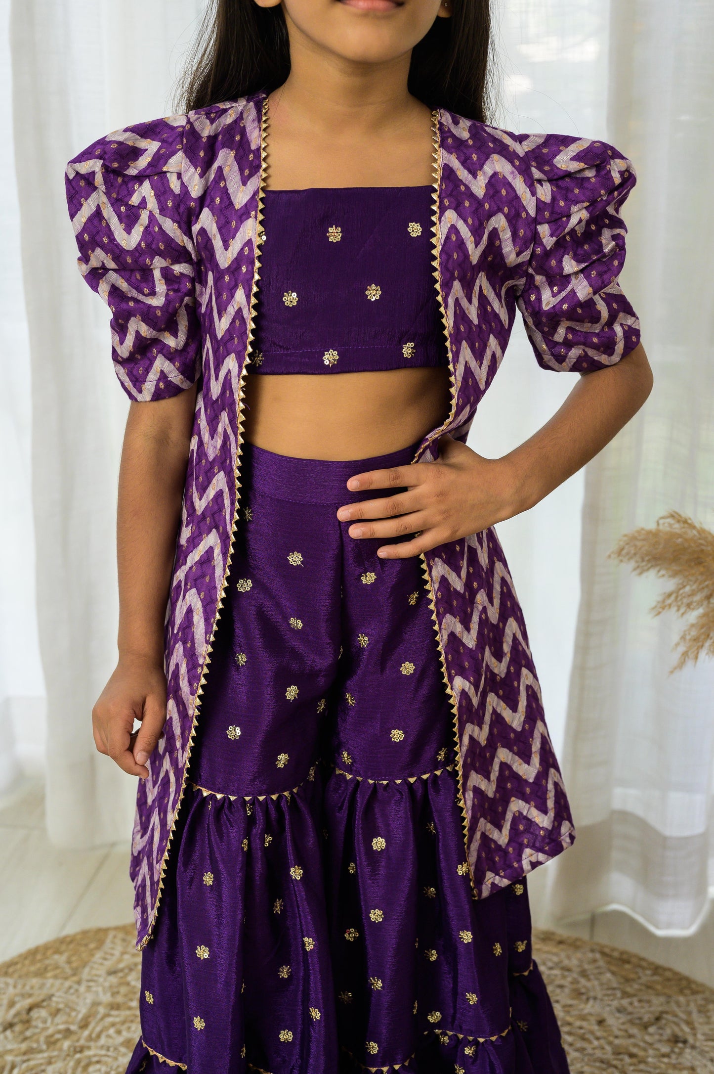 Long Purple Jacket with sharara set