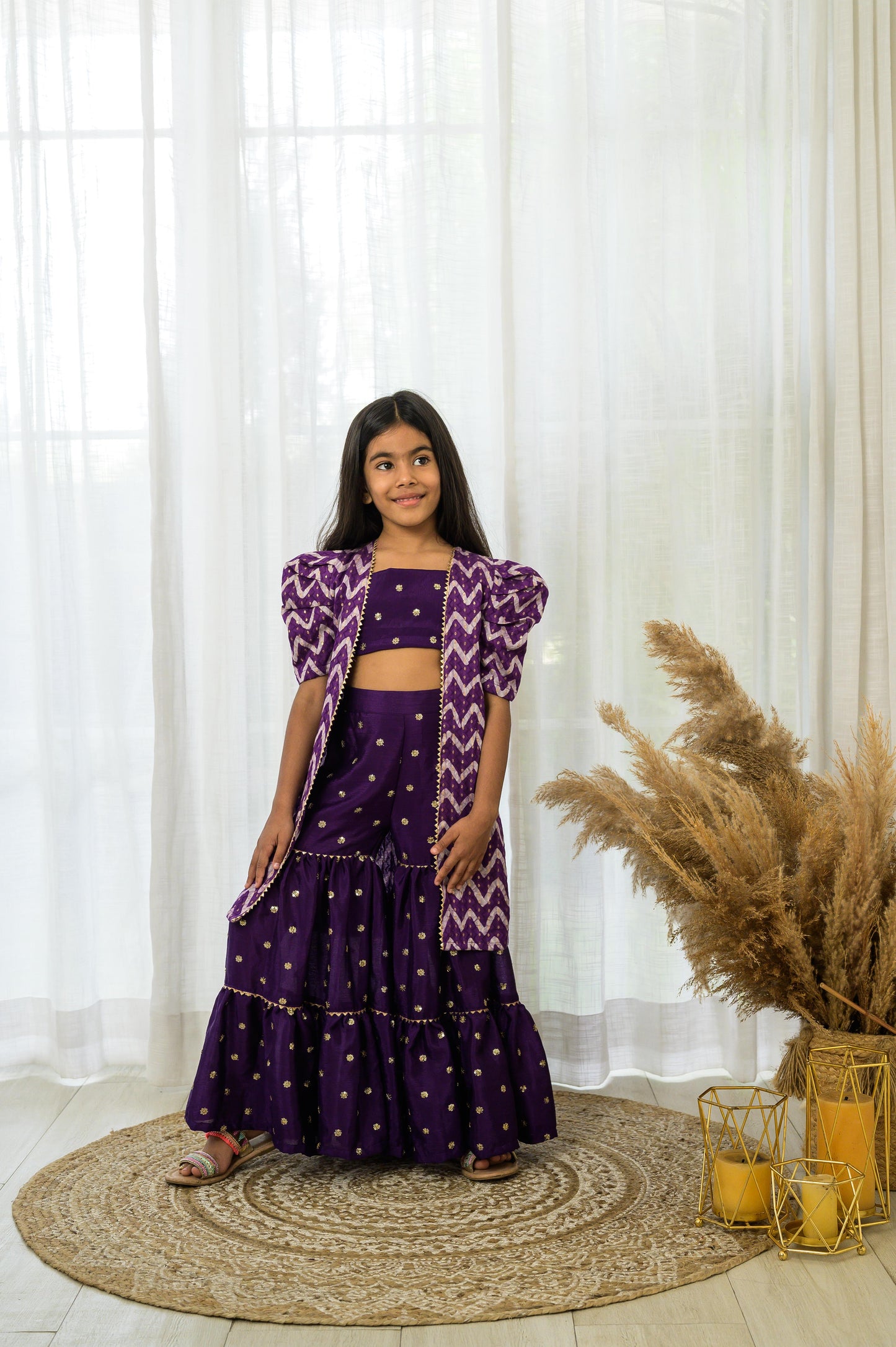 Long Purple Jacket with sharara set