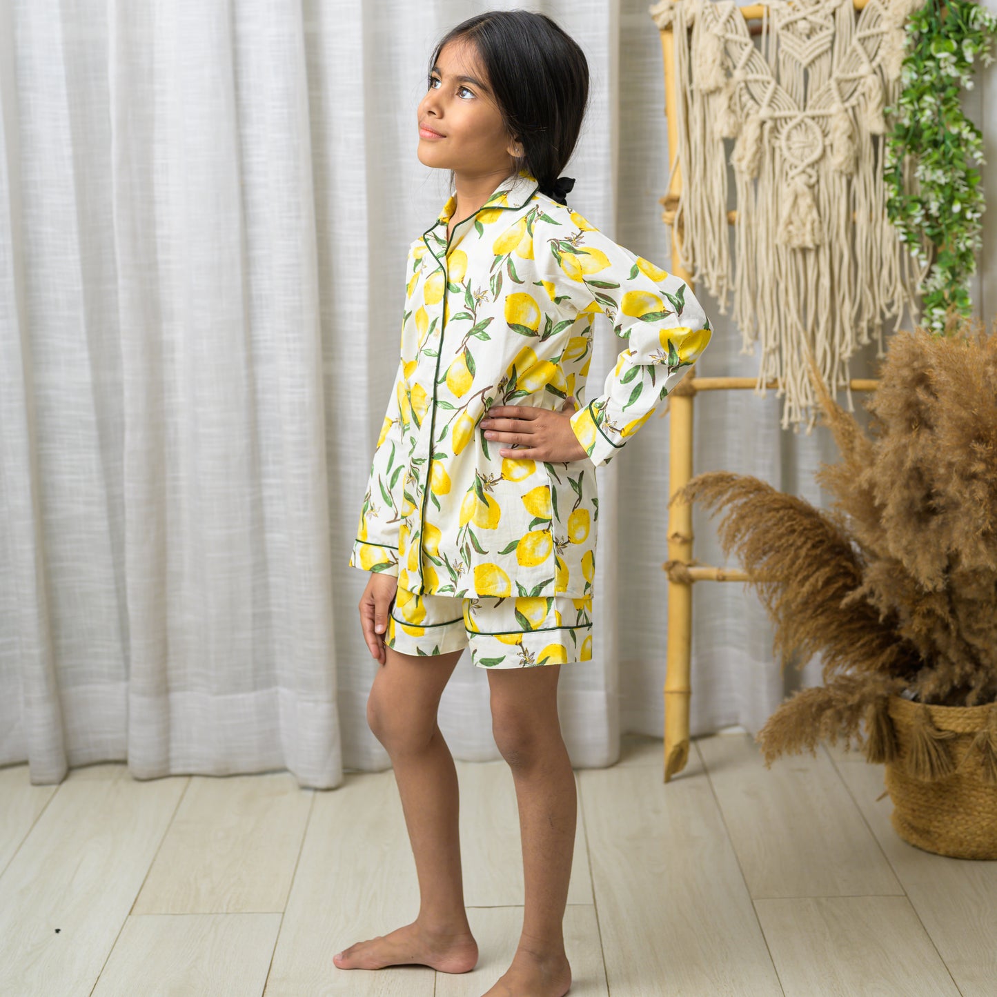 Lemon Print Poplin Cotton Night Dress