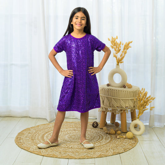 Sequence Half Sleeves Party Dress- Purple