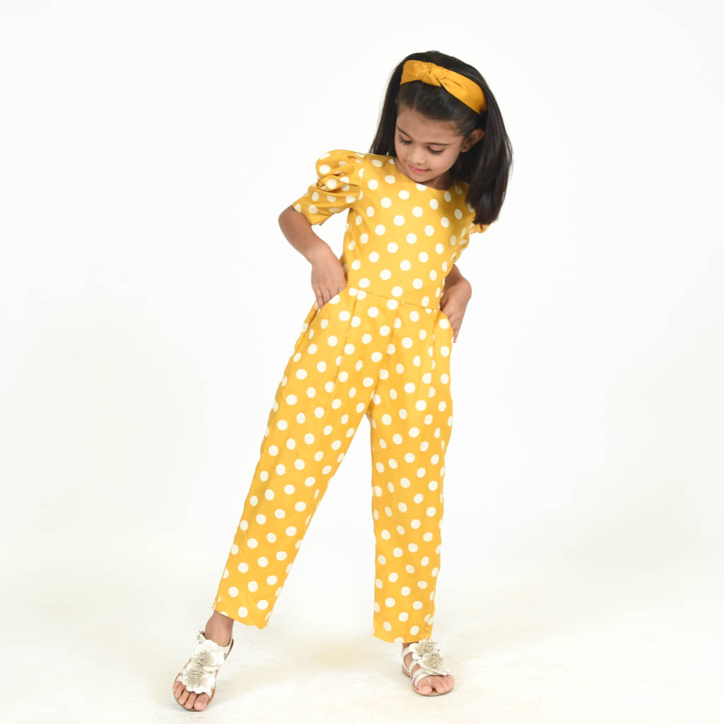 Mustard Yellow Polka Dots Basic Jumpsuit Fairies Forever