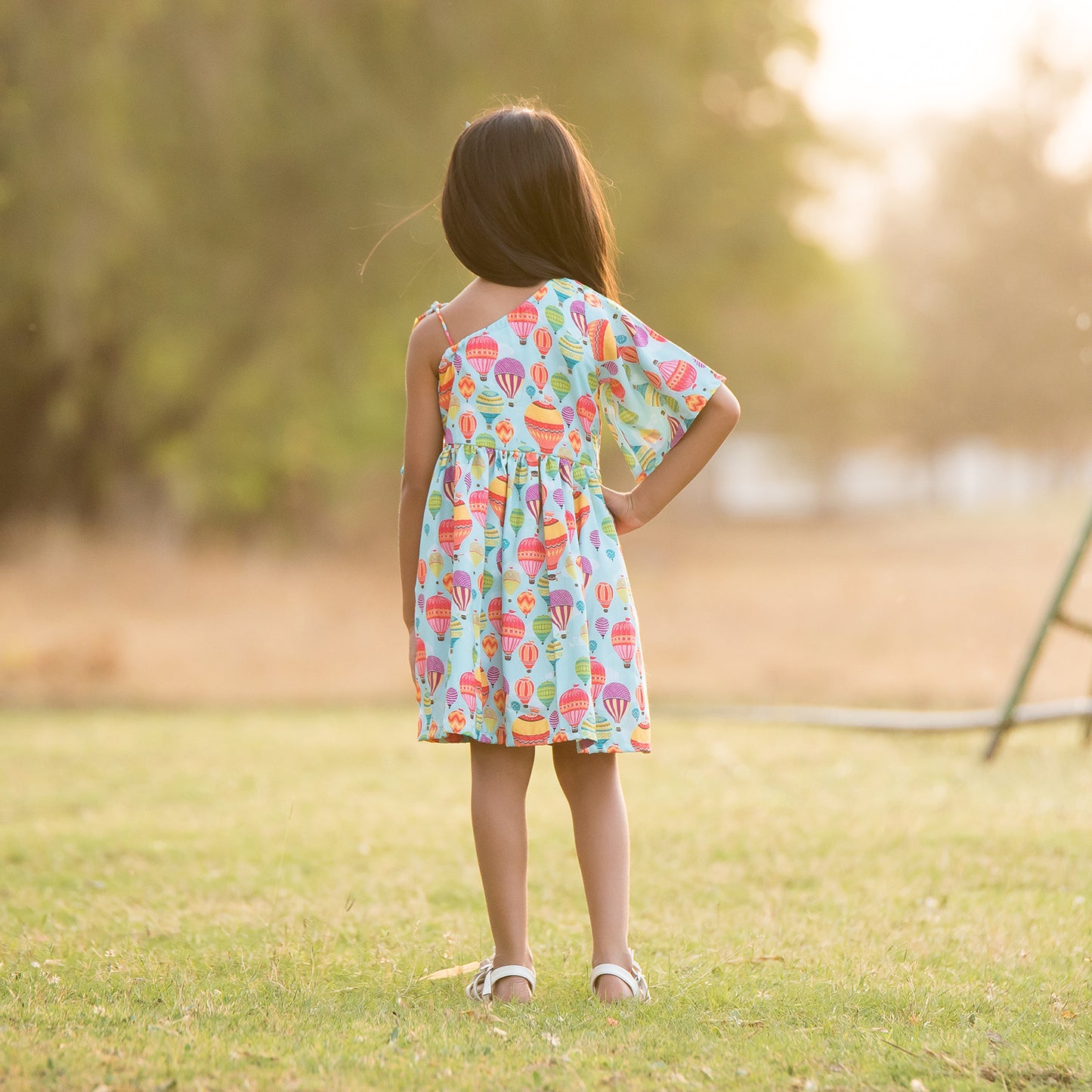 Hot Air Ballon Printed One Shoulder Dress