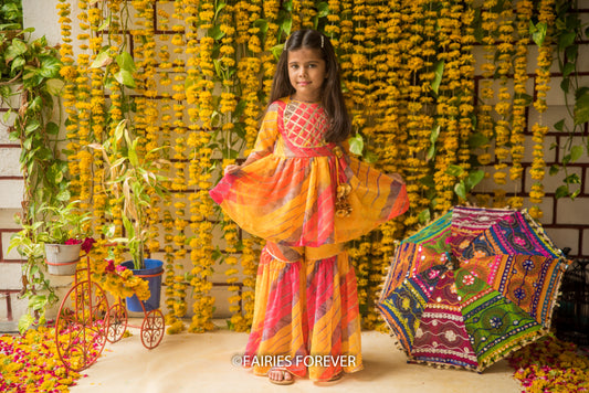 Yellow Leheriya Sharara Set