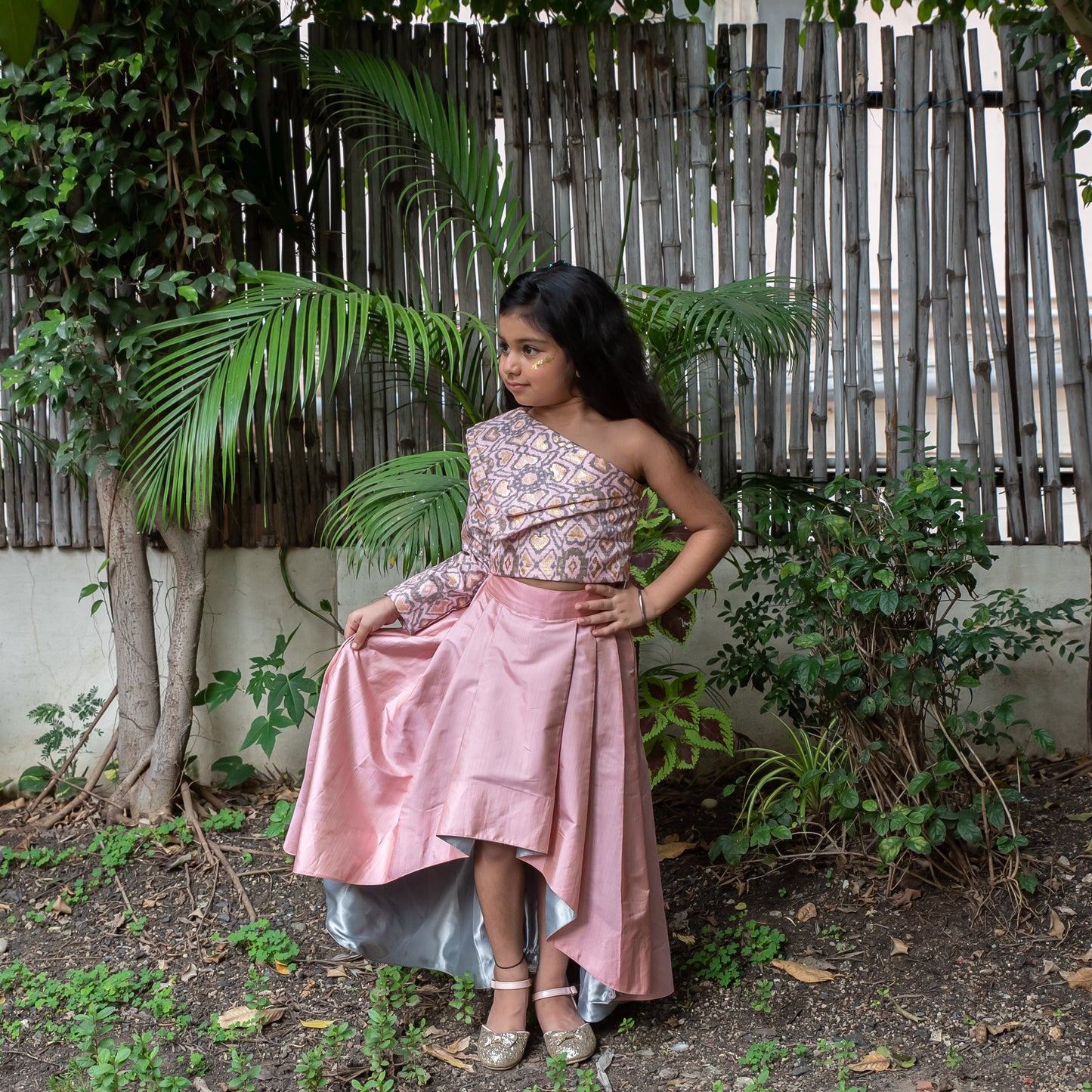 Pink Top with High Low Skirt