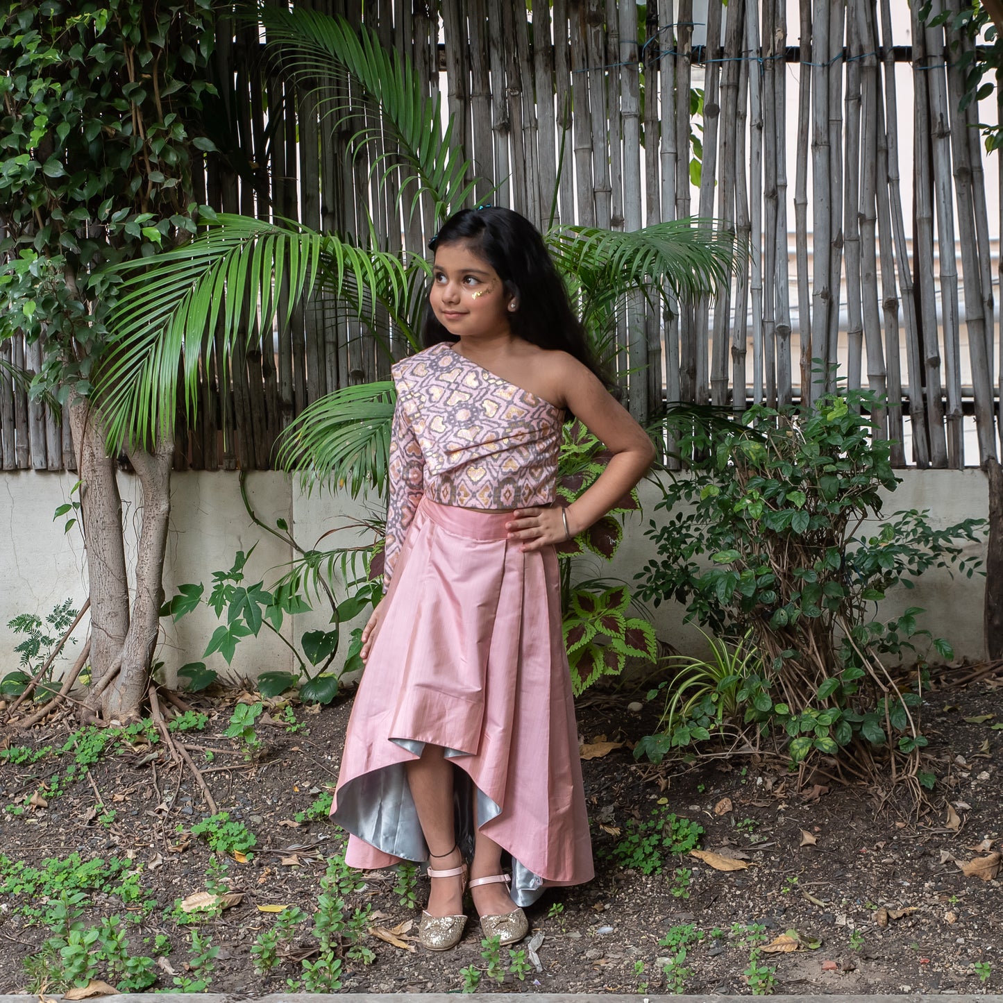 Pink Top with High Low Skirt