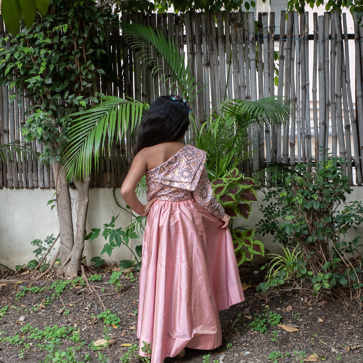 Pink Top with High Low Skirt