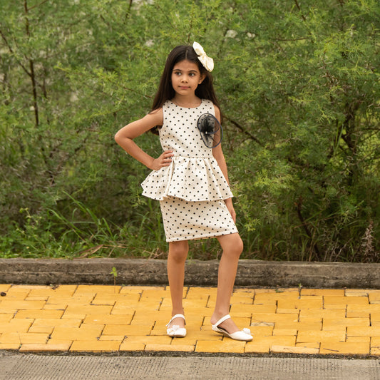 White Polka Dot Jacquard Party Dress