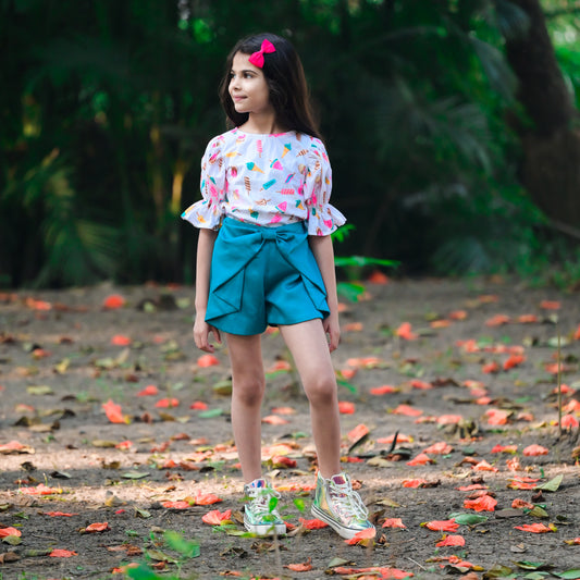 Ice Cream Print Top With Green Shorts