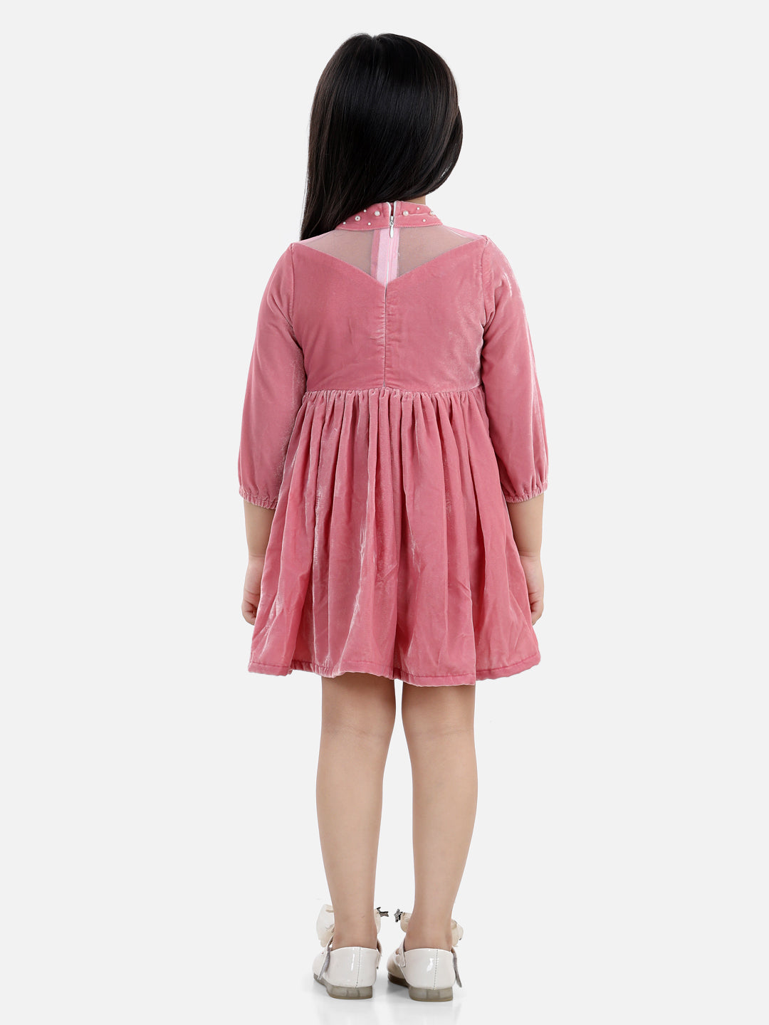 Pink Full Sleeve Solid Party Dress