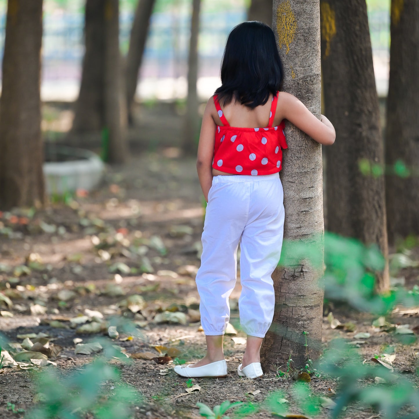 Red Polka Dot Top and White Pant Set