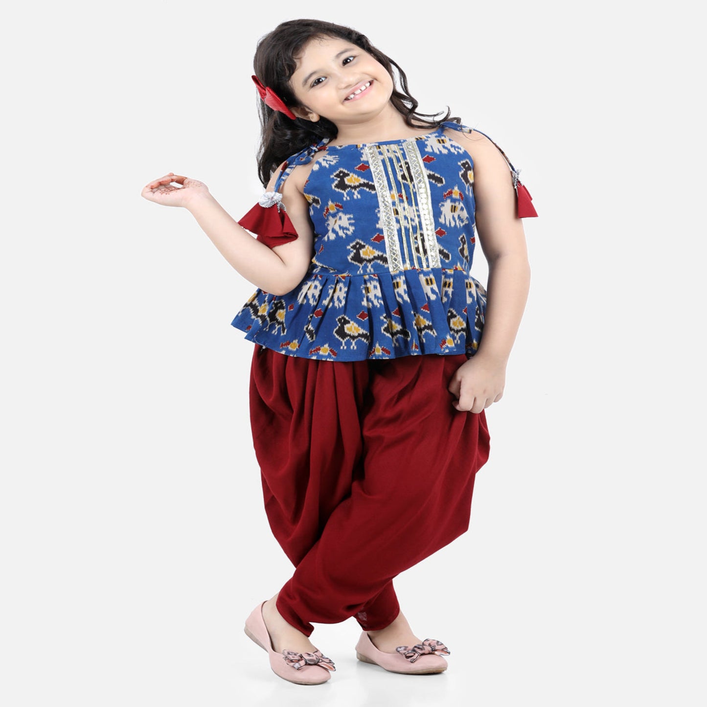 Navy Blue Peplum With Maroon Dhoti