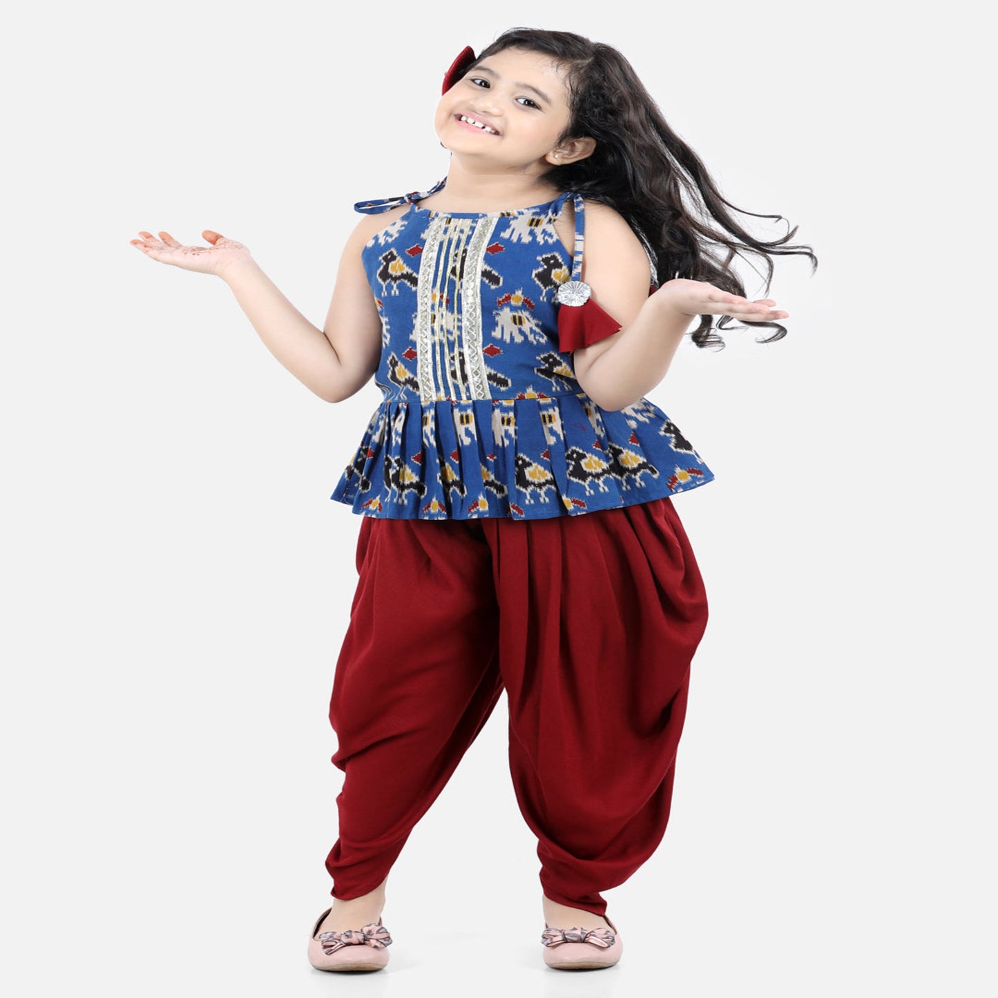 Navy Blue Peplum With Maroon Dhoti