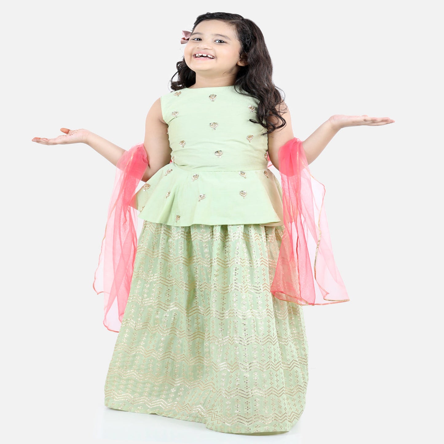 Sea Green Peplum Top and Zari Skirt Dupatta Set