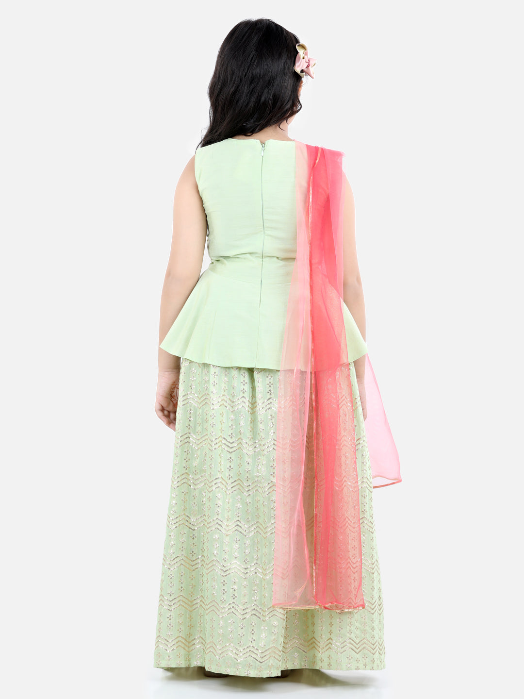 Sea Green Peplum Top and Zari Skirt Dupatta Set