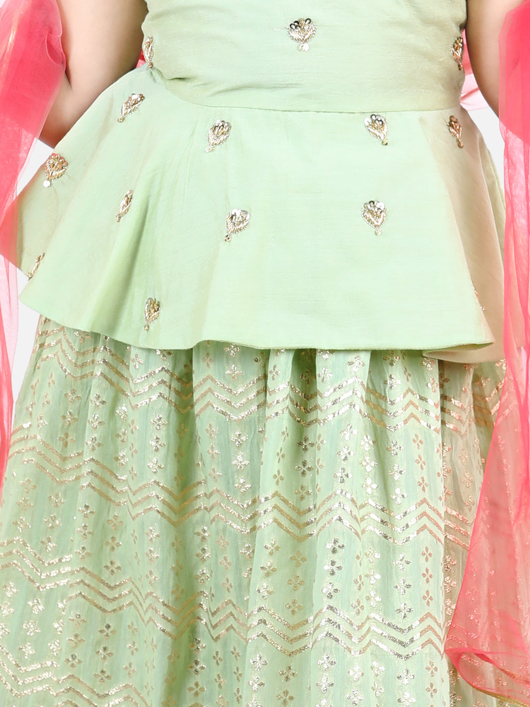 Sea Green Peplum Top and Zari Skirt Dupatta Set