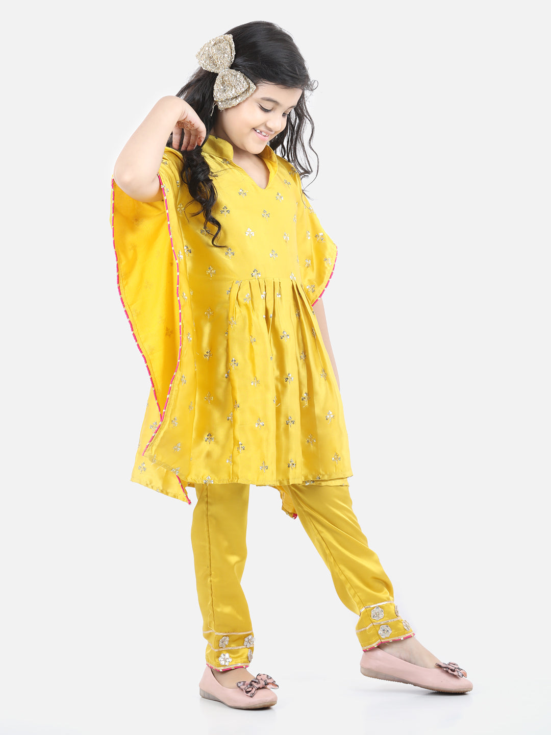 Mustard Sequin Kaftan With Pants