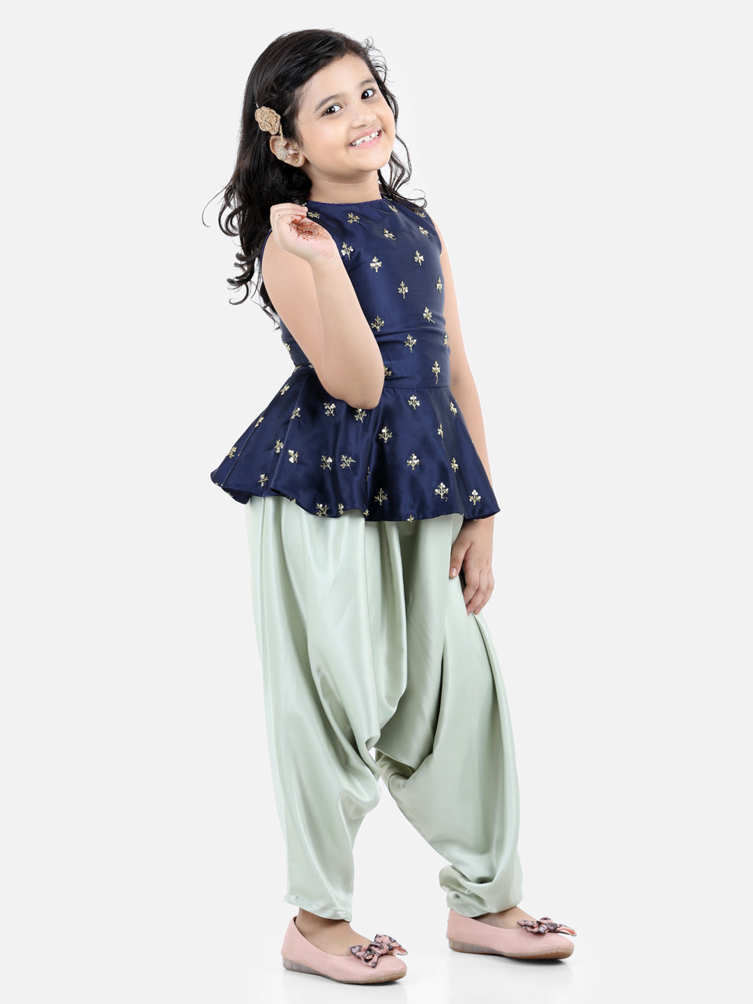 Peplum Top With Harem Pants Navy Blue