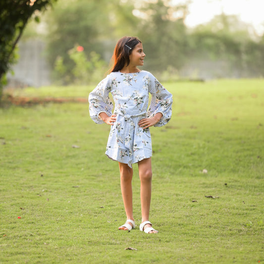 Floral Stripe Dress With Dramatic Sleeves