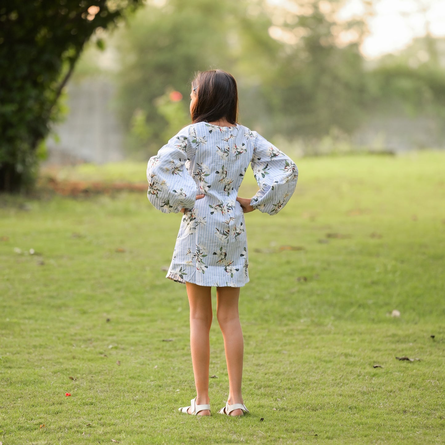 Floral Stripe Dress With Dramatic Sleeves