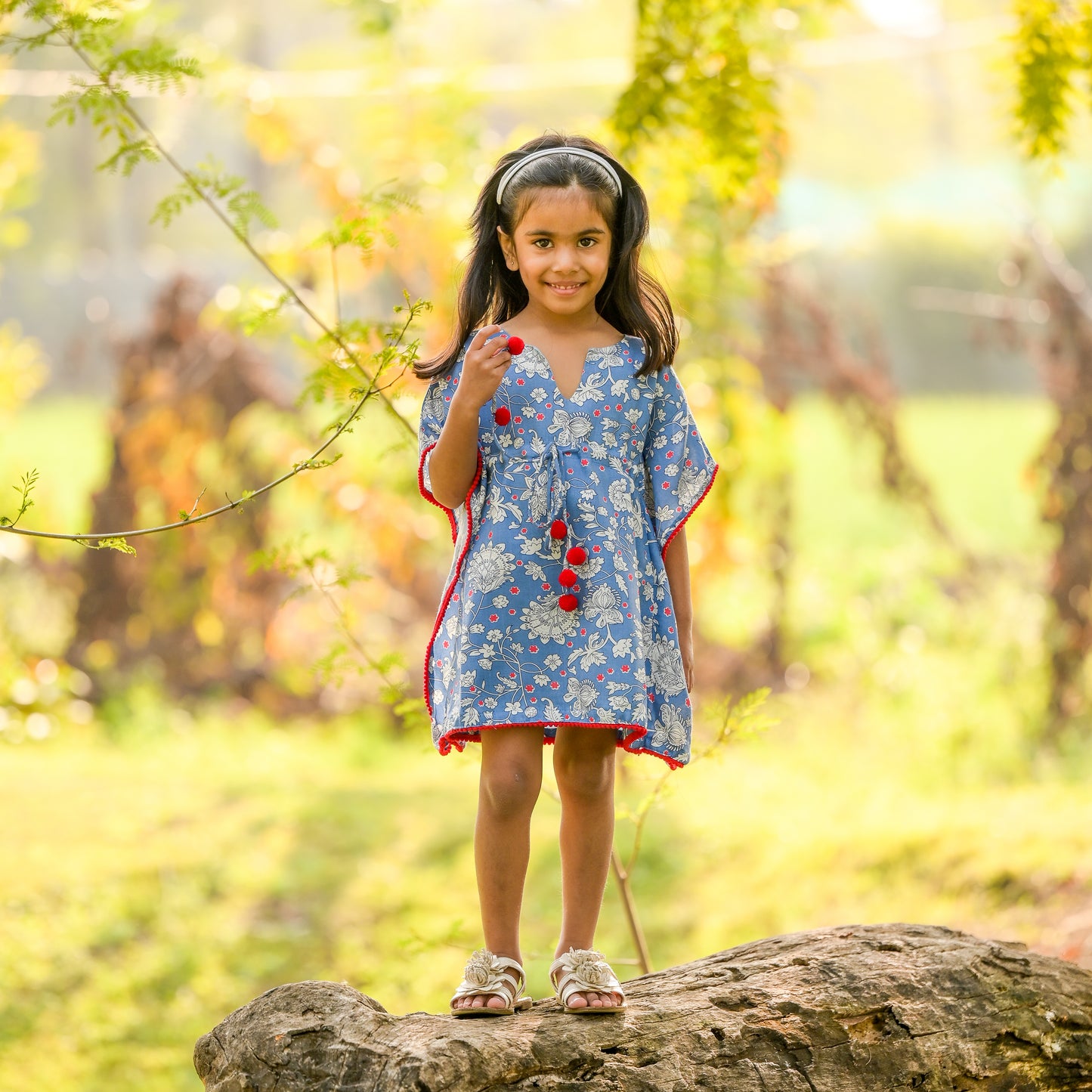 Light Blue Short Sleeve Printed Kaftan