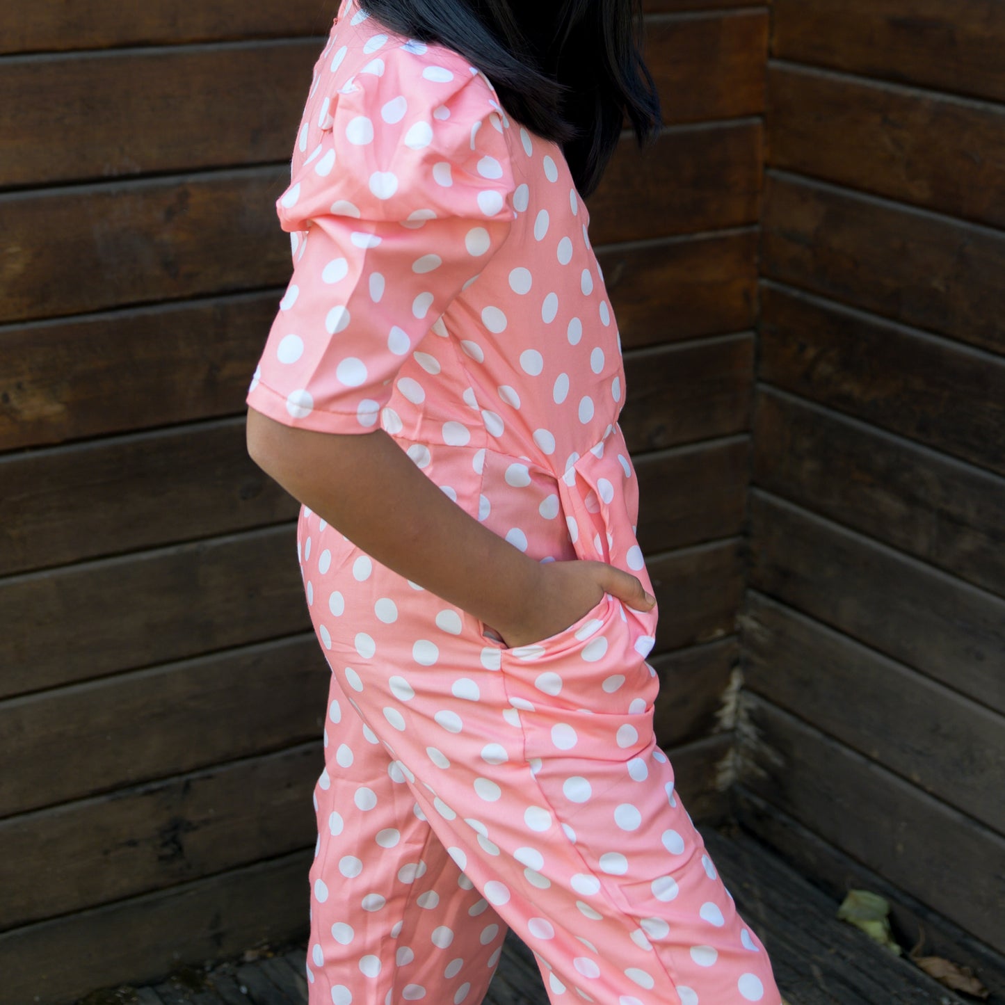 Polka Dot Peach Jumpsuit