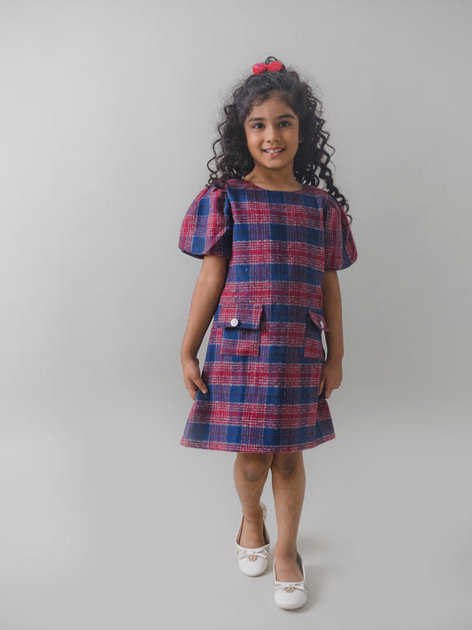 A  Line Red Plaid Dress with Pockets