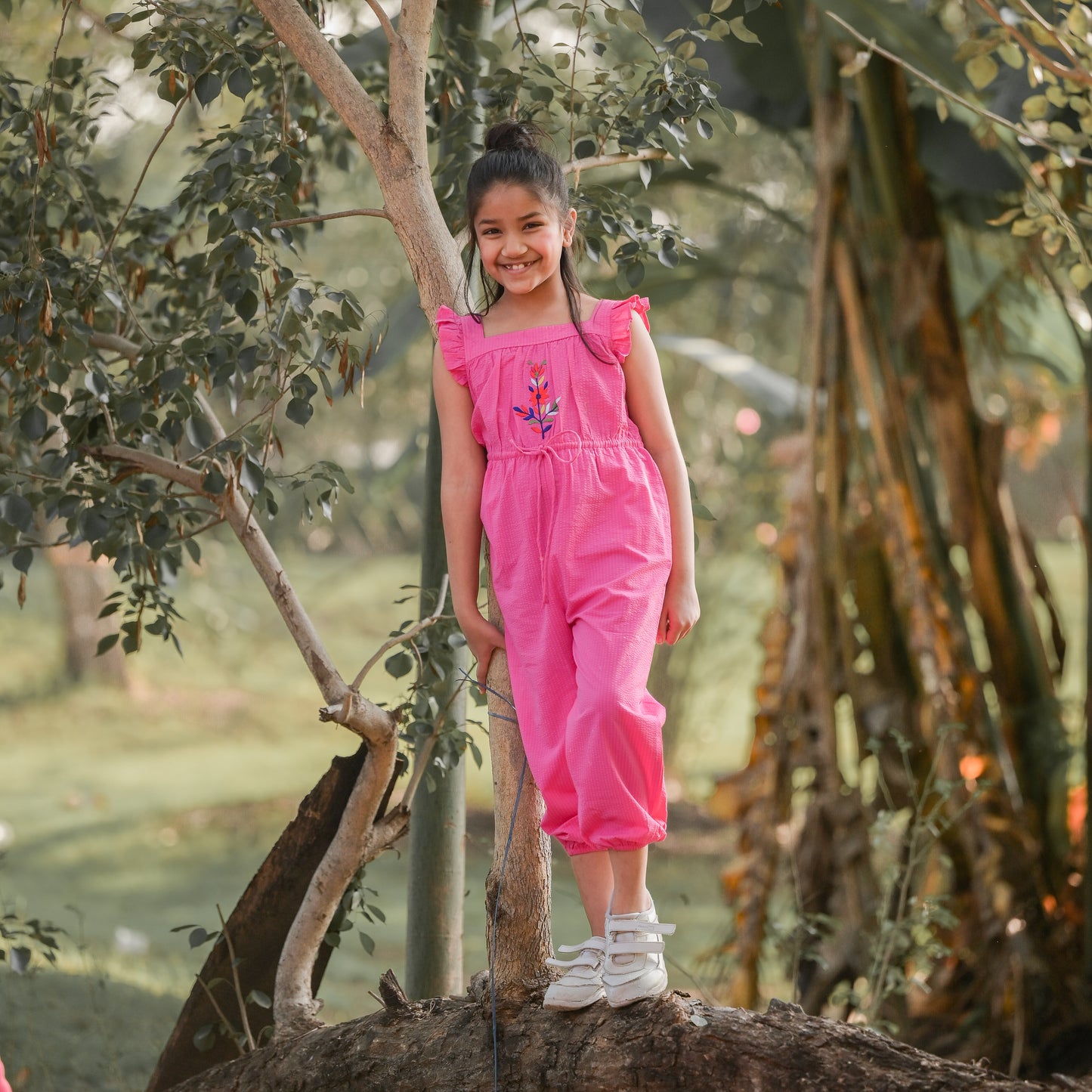 Fuschia Pink Jumpsuit With Embroidery