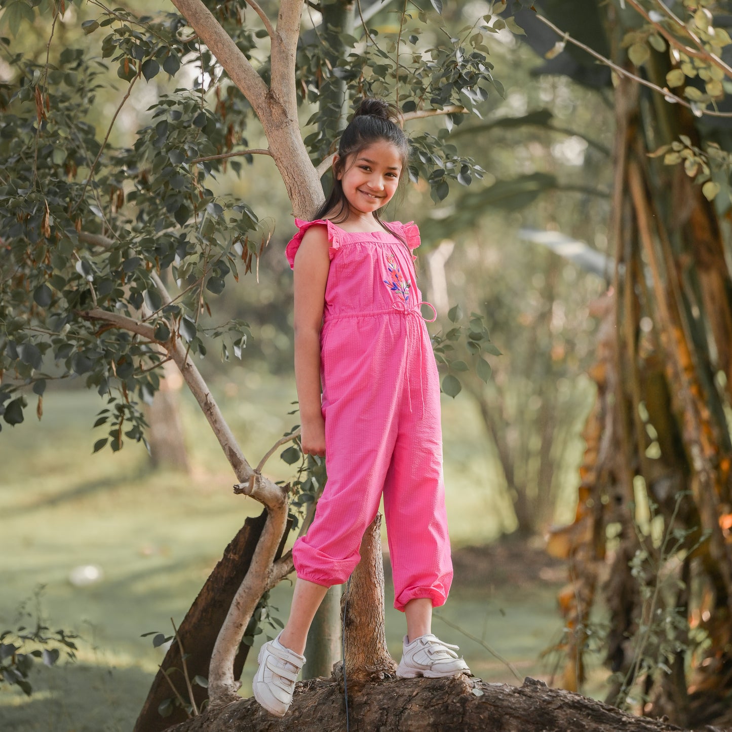 Fuschia Pink Jumpsuit With Embroidery