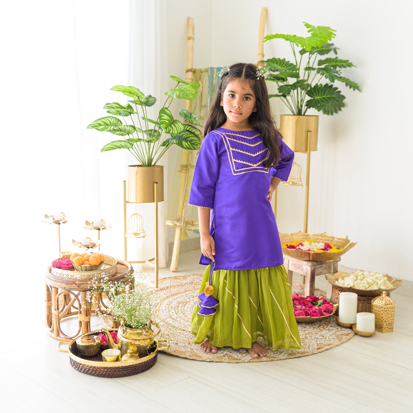 Purple Kurta With Green Sharara