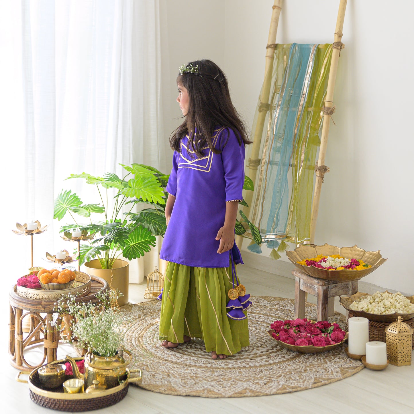 Purple Kurta With Green Sharara